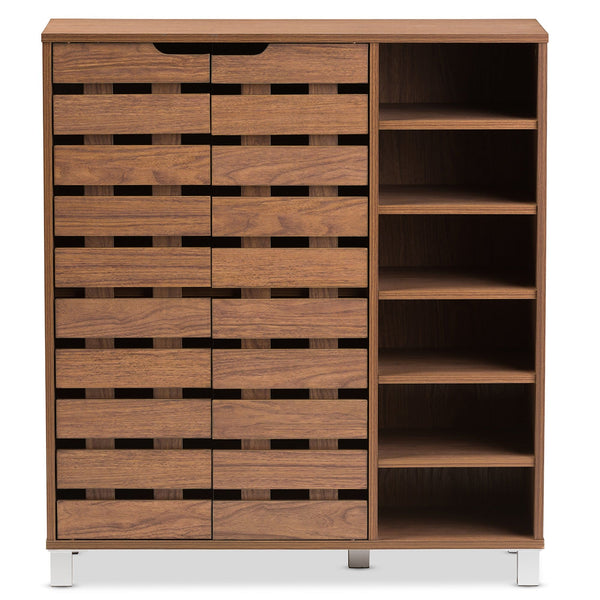 Designer Studios Shirley Modern and Contemporary Walnut Medium Brown Wood  2-Door Shoe Cabinet with Open Shelves