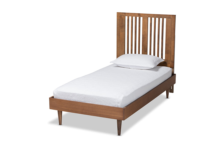 Baxton Studio Kioshi Mid-Century Modern Transitional Ash Walnut Finished Wood Twin Size Platform Bed