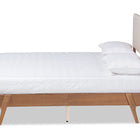 Baxton Studio Senna Mid-Century Modern Beige Fabric Upholstered and Walnut Brown Finished Wood King Size Platform Bed