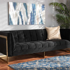 Baxton Studio Ambra Glam and Luxe Black Velvet Upholstered and Button Tufted Sofa with Gold-Tone Frame