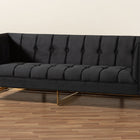 Baxton Studio Ambra Glam and Luxe Black Velvet Upholstered and Button Tufted Sofa with Gold-Tone Frame