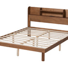 Baxton Studio Harper Mid-Century Modern Transitional Walnut Brown Finished Wood Full Size Platform Bed with Charging Station