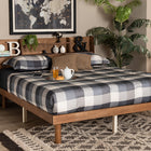 Baxton Studio Harper Mid-Century Modern Transitional Walnut Brown Finished Wood Full Size Platform Bed with Charging Station