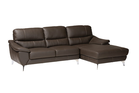 Baxton Studio Townsend Modern Brown Full Leather Sectional Sofa with Right Facing Chaise