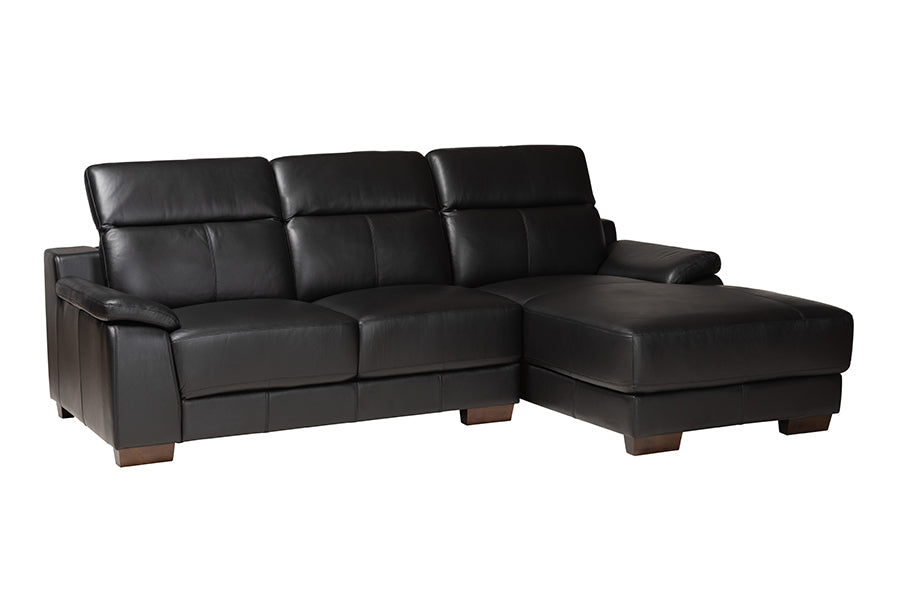 Baxton Studio Reverie Modern Black Full Leather Sectional Sofa with Right Facing Chaise