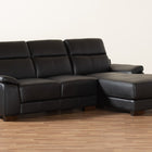 Baxton Studio Reverie Modern Black Full Leather Sectional Sofa with Right Facing Chaise