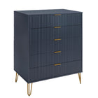 Manhattan Comfort2-Piece DUMBO Modern  5-Drawer Tall Dresser and DUMBO Modern Nightstand 2.0 in Midnight Blue