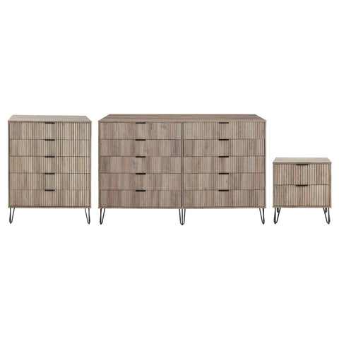 Manhattan Comfort3-Piece DUMBO Modern  5-Drawer Tall Dresser,  DUMBO Modern 10-Drawer Double Tall Dresser, and DUMBO Modern Nightstand 2.0 in Rustic Grey