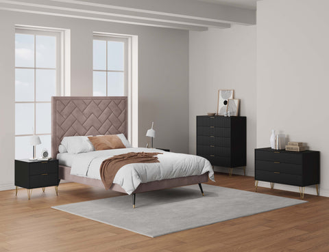 Manhattan Comfort3-Piece DUMBO Modern 5-Drawer Tall Dresser, DUMBO Modern 3-Drawer Standard Dresser, and DUMBO Modern Nightstand 2.0 in Black-Modern Room Deco