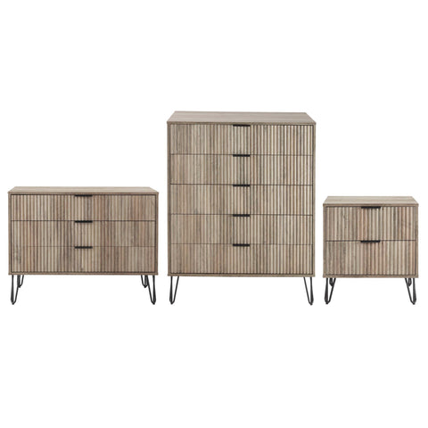 Manhattan Comfort3-Piece DUMBO Modern  5-Drawer Tall Dresser,  DUMBO Modern 3-Drawer Standard Dresser, and DUMBO Modern Nightstand 2.0 in Rustic Grey