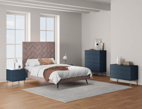 Manhattan Comfort3-Piece DUMBO Modern  5-Drawer Tall Dresser,  DUMBO Modern 3-Drawer Standard Dresser, and DUMBO Modern Nightstand 2.0 in Midnight Blue