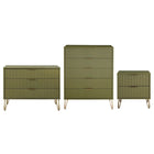 Manhattan Comfort3-Piece DUMBO Modern  5-Drawer Tall Dresser,  DUMBO Modern 3-Drawer Standard Dresser, and DUMBO Modern Nightstand 2.0 in Olive Green