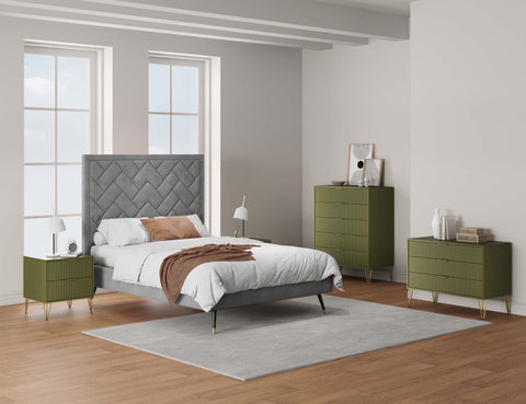 Manhattan Comfort3-Piece DUMBO Modern  5-Drawer Tall Dresser,  DUMBO Modern 3-Drawer Standard Dresser, and DUMBO Modern Nightstand 2.0 in Olive Green