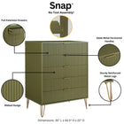 Manhattan Comfort3-Piece DUMBO Modern  5-Drawer Tall Dresser,  DUMBO Modern 3-Drawer Standard Dresser, and DUMBO Modern Nightstand 2.0 in Olive Green