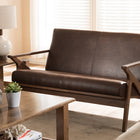 Baxton Studio Bianca Mid-Century Modern Walnut Wood Dark Brown Distressed Faux Leather 2-Seater Loveseat