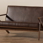 Baxton Studio Bianca Mid-Century Modern Walnut Wood Dark Brown Distressed Faux Leather 2-Seater Loveseat