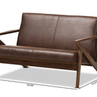 Baxton Studio Bianca Mid-Century Modern Walnut Wood Dark Brown Distressed Faux Leather 2-Seater Loveseat