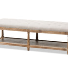 Baxton Studio Celeste French Country Weathered Oak Beige Linen Upholstered Ottoman Bench