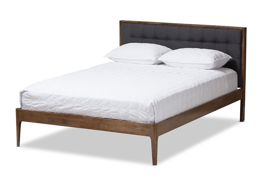 Baxton Studio Jupiter Mid-Century Modern Grey Fabric Upholstered Button-Tufted Queen Size Platform Bed