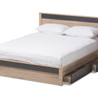 Baxton Studio Jamie Modern and Contemporary Two-Tone Oak and Grey Wood Queen 2-Drawer Queen Size Storage Platform Bed