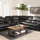 Baxton Studio Amaris Modern and Contemporary Black Bonded Leather 5-Piece Power Reclining Sectional Sofa with USB Ports