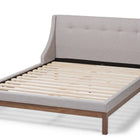 Baxton Studio Louvain Modern and Contemporary Greyish Beige Fabric Upholstered Walnut-Finished Queen Sized Platform Bed