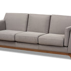 Baxton Studio Sava Mid-Century Modern Grey Fabric Upholstered Walnut Wood 3-Seater Sofa