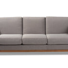 Baxton Studio Sava Mid-Century Modern Grey Fabric Upholstered Walnut Wood 3-Seater Sofa