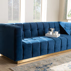 Baxton Studio Loreto Glam and Luxe Navy Blue Velvet Fabric Upholstered Brushed Gold Finished Sofa