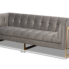 Baxton Studio Ambra Glam and Luxe Grey Velvet Fabric Upholstered and Button Tufted Sofa with Gold-Tone Frame