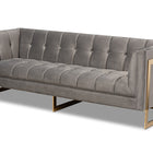 Baxton Studio Ambra Glam and Luxe Grey Velvet Fabric Upholstered and Button Tufted Sofa with Gold-Tone Frame