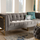 Baxton Studio Ambra Glam and Luxe Grey Velvet Fabric Upholstered and Button Tufted Sofa with Gold-Tone Frame