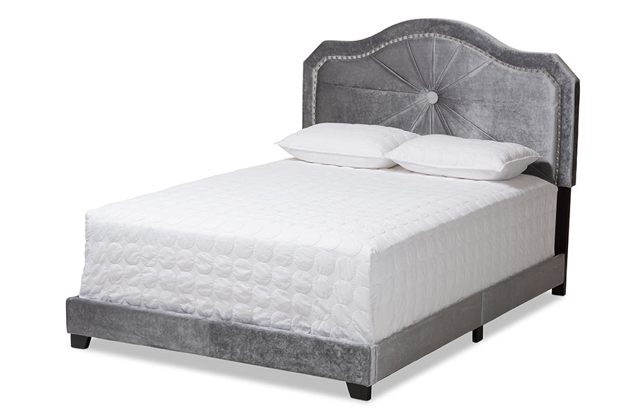 Baxton Studio Embla Modern and Contemporary Grey Velvet Fabric Upholstered King Size Bed