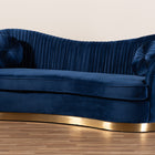 Baxton Studio Nevena Glam Royal Blue Velvet Fabric Upholstered Gold-Finished Sofa