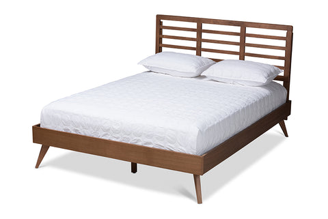 Baxton Studio Calisto Mid-Century Modern Walnut Brown Finished Wood Queen Size Platform Bed