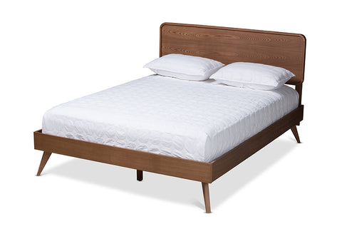 Baxton Studio Demeter Mid-Century Modern Walnut Brown Finished Wood Queen Size Platform Bed