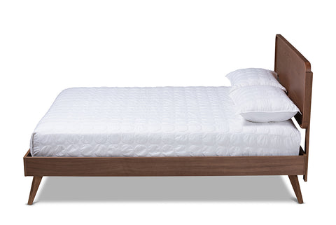 Baxton Studio Demeter Mid-Century Modern Walnut Brown Finished Wood Queen Size Platform Bed