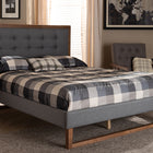 Baxton Studio Emele Modern Transitional Dark Grey Fabric Upholstered and Ash Walnut Brown Finished Wood King Size Platform Bed