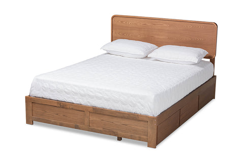 Baxton Studio Eleni Modern and Contemporary Transitional Ash Walnut Brown Finished Wood King Size 3-Drawer Platform Storage Bed