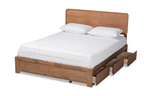 Baxton Studio Eleni Modern and Contemporary Transitional Ash Walnut Brown Finished Wood King Size 3-Drawer Platform Storage Bed