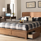 Baxton Studio Eleni Modern and Contemporary Transitional Ash Walnut Brown Finished Wood Queen Size 3-Drawer Platform Storage Bed