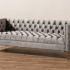 Baxton Studio Zanetta Glam and Luxe Gray Velvet Upholstered Gold Finished Sofa