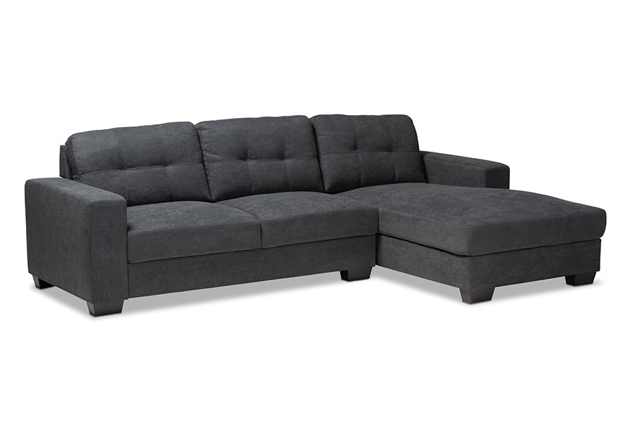 Baxton Studio Langley Modern and Contemporary Dark Grey Fabric Upholstered Sectional Sofa with Right Facing Chaise