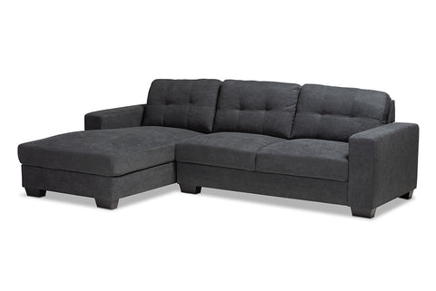 Baxton Studio Langley Modern and Contemporary Dark Grey Fabric Upholstered Sectional Sofa with Left Facing Chaise