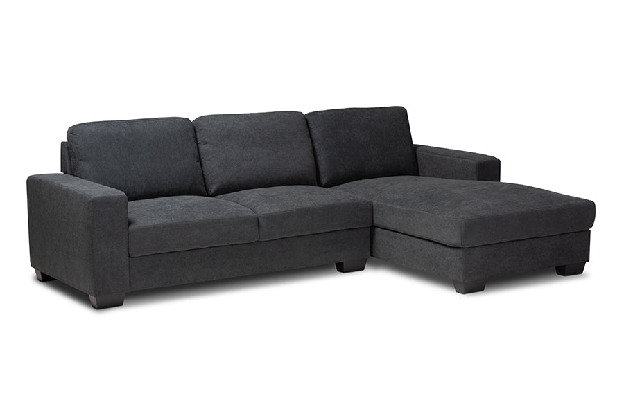 Baxton Studio Nevin Modern and Contemporary Dark Grey Fabric Upholstered Sectional Sofa with Right Facing Chaise