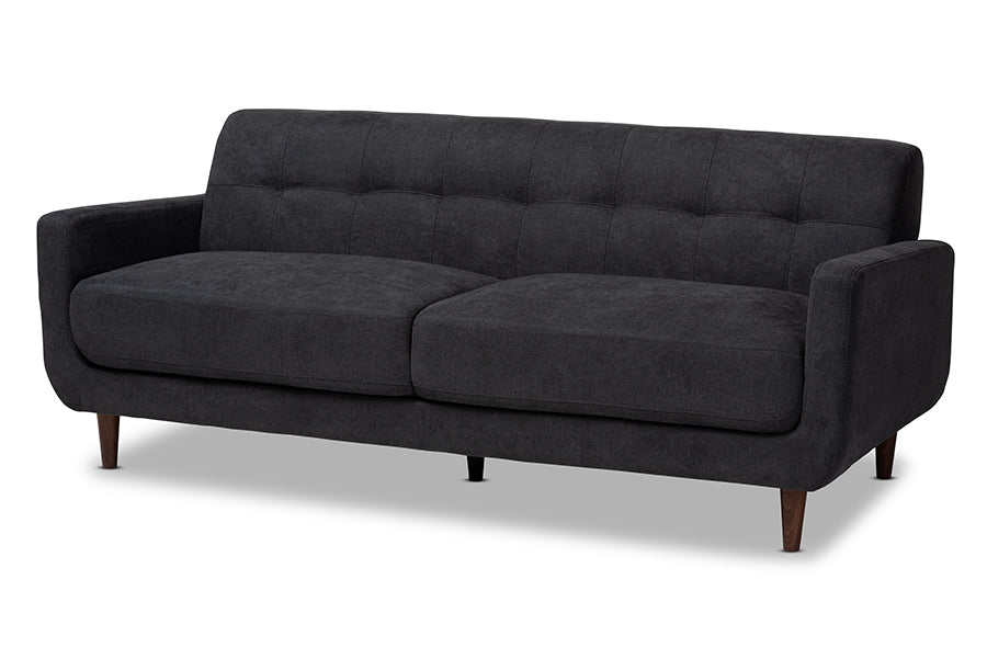 Baxton Studio Allister Mid-Century Modern Dark Grey Fabric Upholstered Sofa