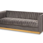 Baxton Studio Aveline Glam and Luxe Grey Velvet Fabric Upholstered Brushed Gold Finished Sofa