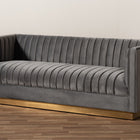 Baxton Studio Aveline Glam and Luxe Grey Velvet Fabric Upholstered Brushed Gold Finished Sofa