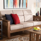 Baxton Studio Charlotte Modern Classic Mission Style Taupe Fabric Upholstered Walnut Brown Finished Wood 3-Seater Sofa