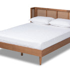 Baxton Studio Rina Mid-Century Modern Ash Wanut Finished Wood and Synthetic Rattan Full Size Platform Bed with Wrap-Around Headboard